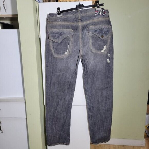 vintage Monarchy distressed relaxed fit gray jeans flap pocket size 38 - Picture 4 of 9